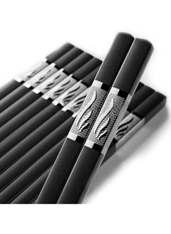 Generic 05 Pairs Chinese Reusable Black silver Plated standard size alloy fiberglass  chopsticks 