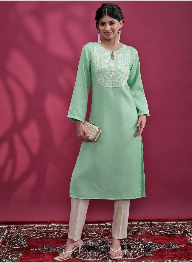Vishudh Green Embroidered Keyhole Neck Kurta Set for Women by Styli  - Image 1