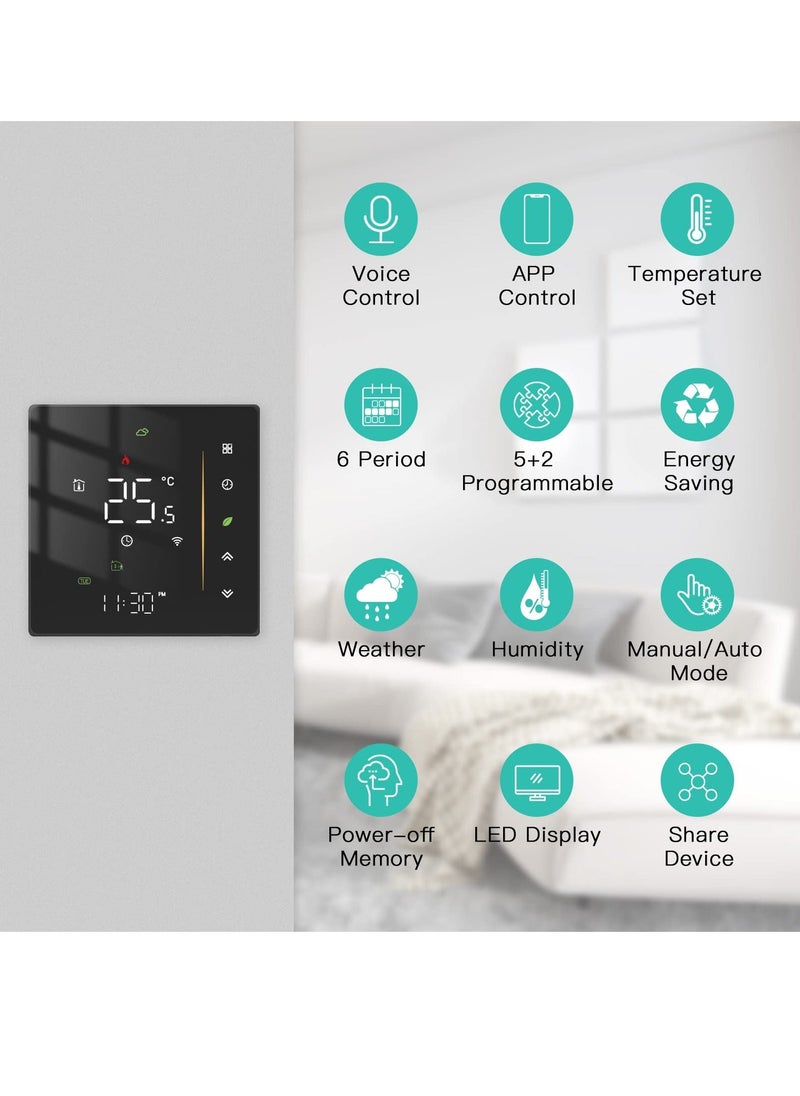 Y&D - SYOSI WiFi Smart Thermostat, Digital Programmable Temperature Controller, Life Floor Heating Alexa Google Home Voice Control, 2.4GHz Only (Black) - Image 1