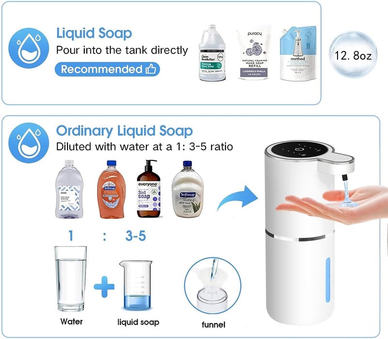 Sylfu Automatic Liquid Soap Dispenser Bathroom Kitchen Dish Liquid Body Shampoo Shower Gel Hand Free Liquid, USB Rechargeable Dispenser Touchless Soap Dispenser 380ml Auto Liquid Dispenser Sylfu - Image 5