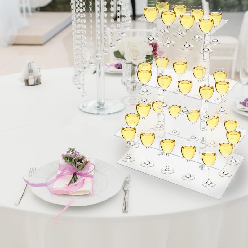 Cutora Champagne Tower with Led Light for Party, 3 Tier Clear Champagne Flute Wall Holder with 32 Slots Glasses Display Stand Stemware Rack Acrylic Tree Stand for Wedding Party 25.6â€ x 19.6â€ x 11.8â€ - Image 4