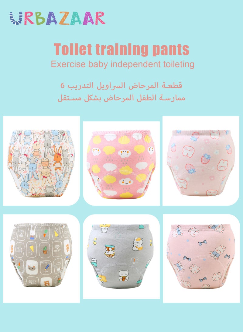أوربازار 6 قطع من سراويل تدريب الأطفال على استخدام المرحاض، ملابس داخلية قابلة للتنفس للتدريب على استخدام المرحاض، سراويل تدريب تعلم الأطفال الصغار للبنات والأولاد، 6 طبقات من الملابس الداخلية القطنية القوية الماصة - Image 2