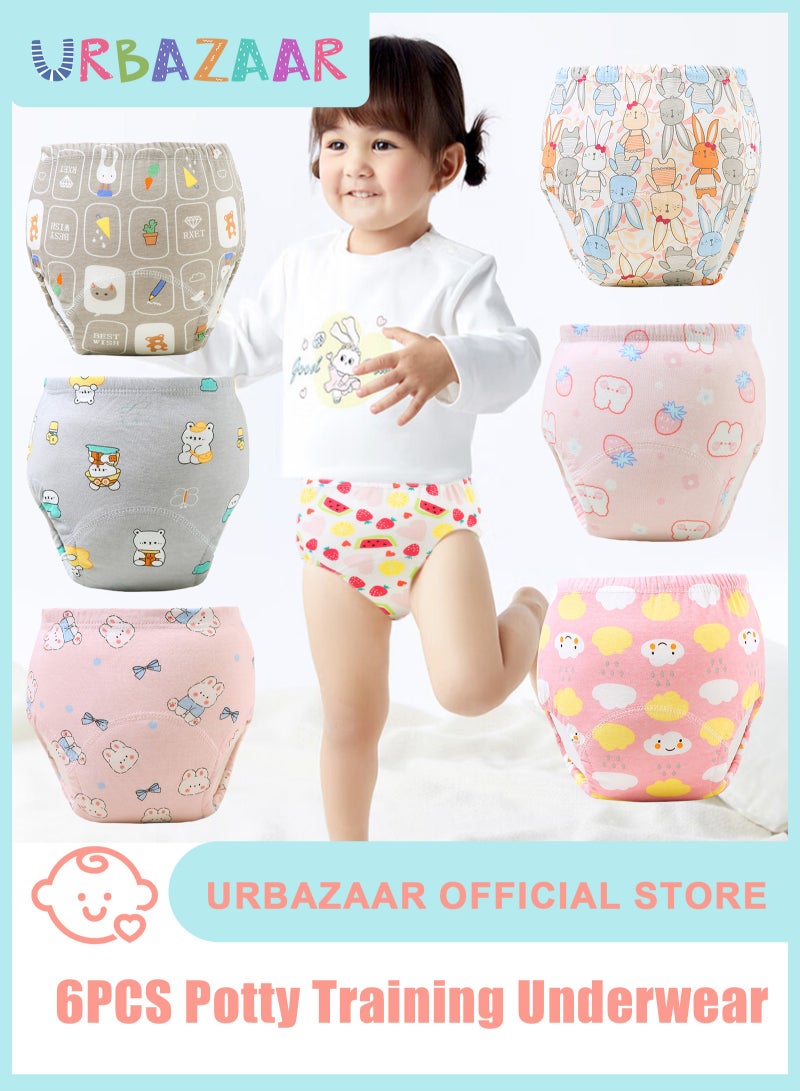أوربازار 6 قطع من سراويل تدريب الأطفال على استخدام المرحاض، ملابس داخلية قابلة للتنفس للتدريب على استخدام المرحاض، سراويل تدريب تعلم الأطفال الصغار للبنات والأولاد، 6 طبقات من الملابس الداخلية القطنية القوية الماصة - Image 1
