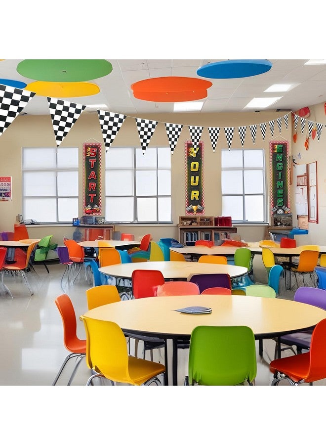 Oudain Racing Car Party Decorations 3 Racing Fans Banners 32. 8 ft Black and White Checkered Pennant Flag Banner, Hanging Race Car Birthday Party Decor for Indoor Outdoor School Game Supplies - Image 4