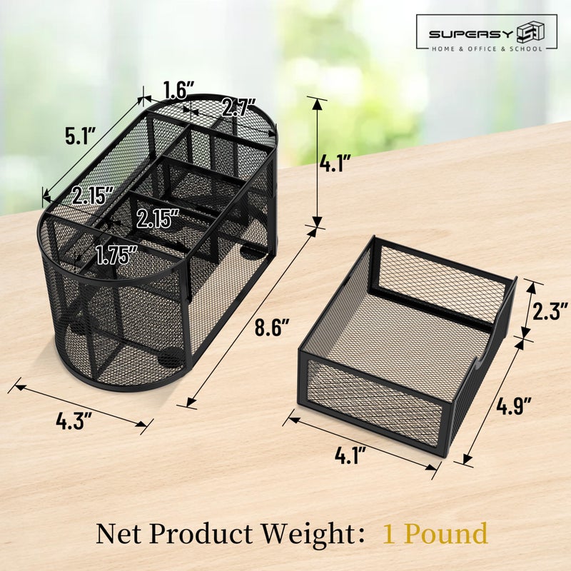 SUPEASY Mesh Desk Organizer, Desk Accessories & Workspace Organizers with Drawers, Pencil Holder for Desk with 9 Compartments for Office Supplies, 8.6 x 4.3 x 4.1 Inch, Black - Image 3