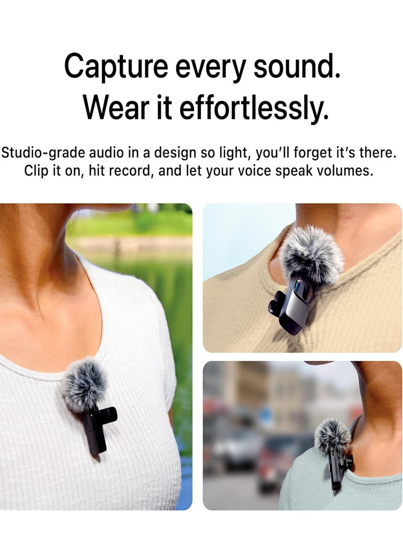 ميكروفون صغير لاسلكي احترافي لأجهزة iPad, Android, Lavalier Microphone for Video Recording -آي فون Mic Crystal Clear Recording with USB-C for Content Creators. - Image 2