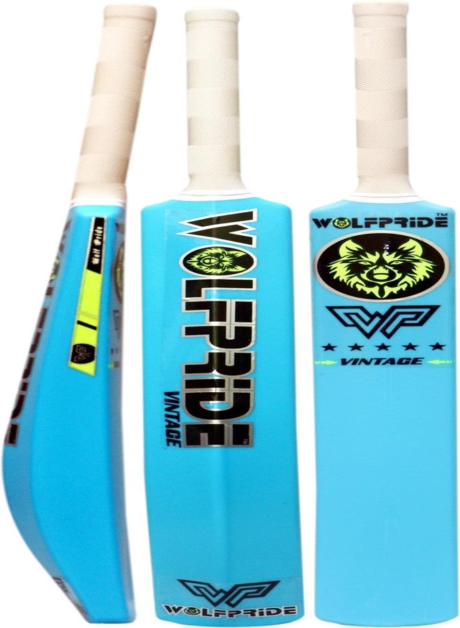 Wolf Pride Vintage Yellow & White Grip Blue Cricket Bat Full Size Plastic Bat Tennis Cricket bat Lightweight Fiber bat Hard Plastic bat Standard Size Cricket Bats for Adults - Image 1