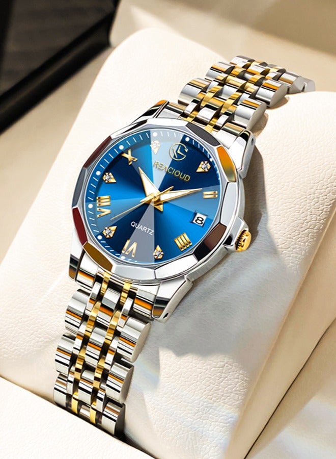 REACLOUD ساعات نسائية أنيقة من الفولاذ المقاوم للصدأ مقاومة للماء ساعة كوارتز تناظرية - Image 1