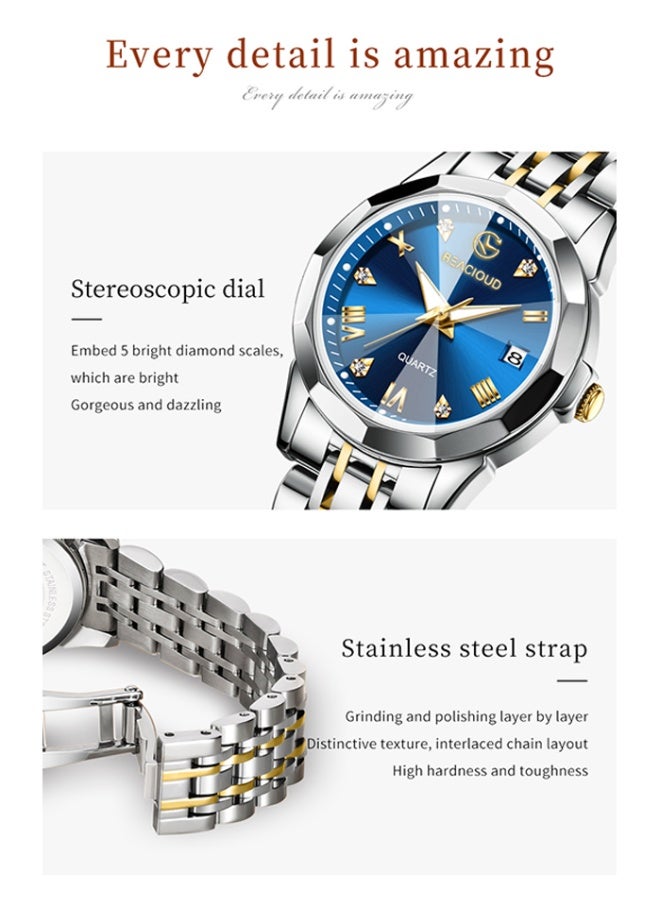 REACLOUD ساعات نسائية أنيقة من الفولاذ المقاوم للصدأ مقاومة للماء ساعة كوارتز تناظرية - Image 5