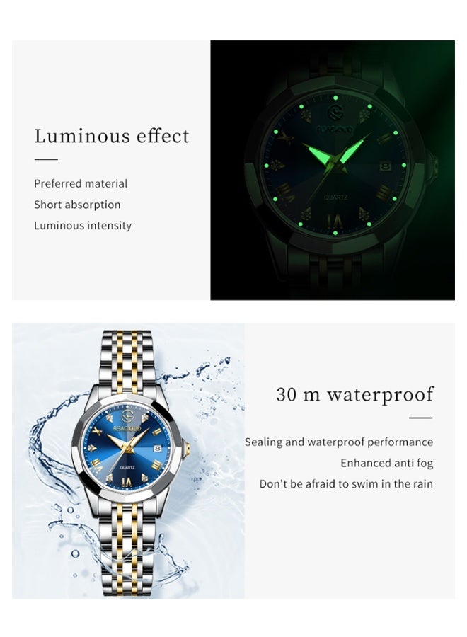 REACLOUD ساعات نسائية أنيقة من الفولاذ المقاوم للصدأ مقاومة للماء ساعة كوارتز تناظرية - Image 2