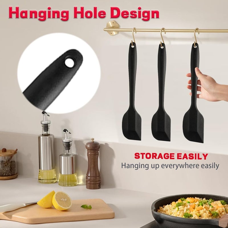 KAKAMINA 8 Pieces Silicone Spatula, 8.5 inch Non-stick Spatulas with Stainless Steel Core,Heat Resistant-500℉, Food Grade Silicone, Dishwasher Safe, for Mixing,Cooking,Baking (Black) - Image 4