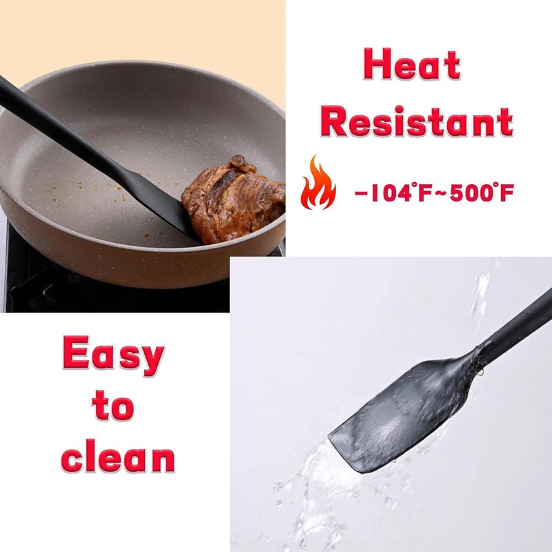 KAKAMINA 8 Pieces Silicone Spatula, 8.5 inch Non-stick Spatulas with Stainless Steel Core,Heat Resistant-500℉, Food Grade Silicone, Dishwasher Safe, for Mixing,Cooking,Baking (Black) - Image 3