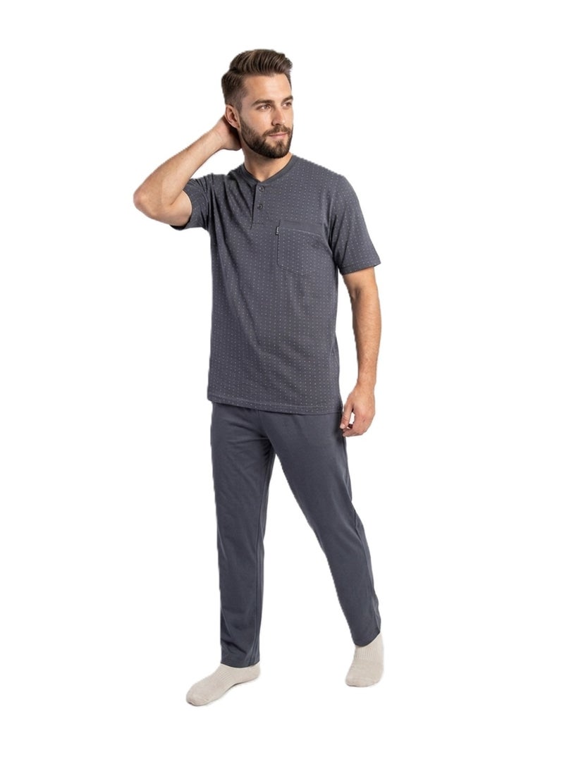 Men Summer Pajama Set Printed Top & Plain Bottom