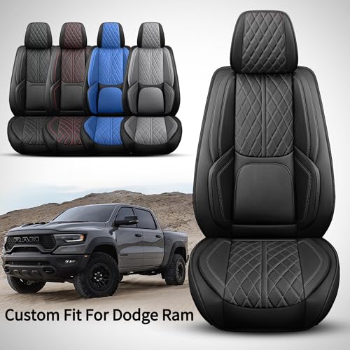 DuDuWang Car Seat Cover Custom Fit for Dodge Ram 1500 2500 3500 2002-2026 Faux Leather Seat Cover Set Compatible with Crew Quad Regular Cab Pickup Truck Cushions (Black, Front Seat) - Image 2