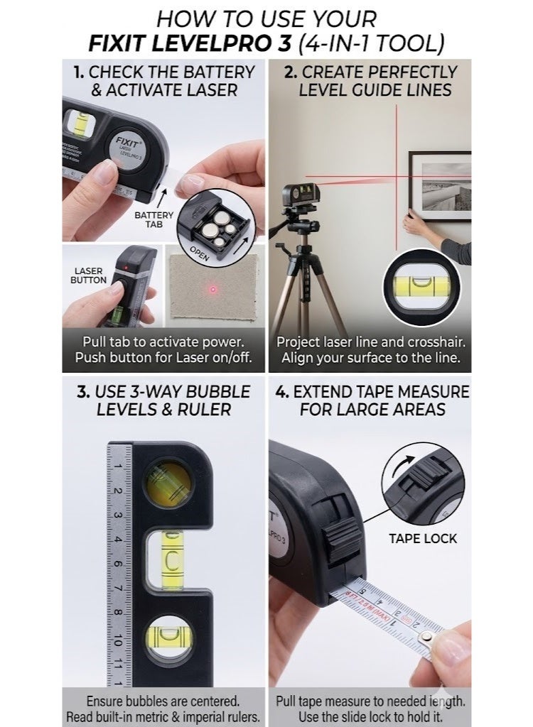 Laser Levelpro3 Measuring Ruler Black - Image 2