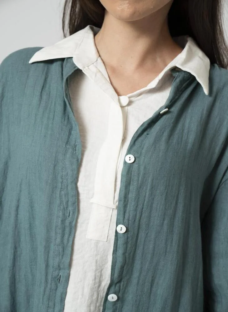 Aila Fashion Turquoise linen cardigan with pants 107