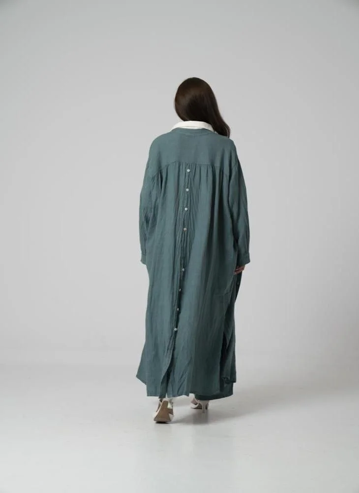 Aila Fashion Turquoise linen cardigan with pants 107