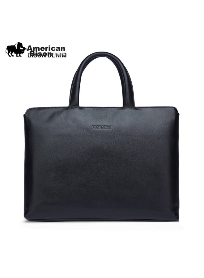 American Bison Men's Briefcase, Horizontal Style, Business Handbag, Top-grain Leather, 15-inch Laptop Bag, Men's Gift - Image 4
