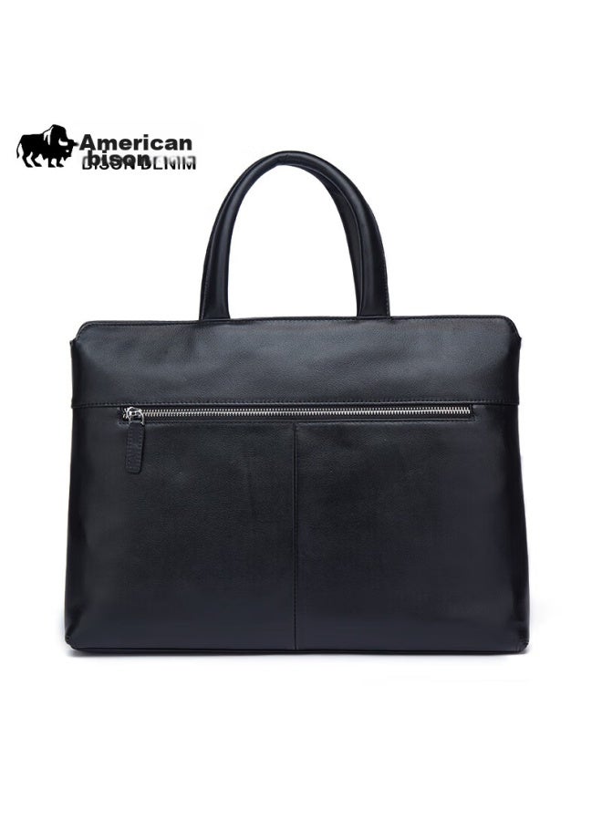 American Bison Men's Briefcase, Horizontal Style, Business Handbag, Top-grain Leather, 15-inch Laptop Bag, Men's Gift - Image 5