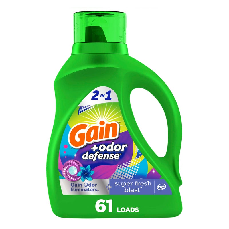 Gain Odor Defense Liquid Laundry Detergent, Super Fresh Blast Scent, 88 fl oz, 61 loads, 2 in 1, Laundry Detergent Liquid Soap, HE compatible - Image 1
