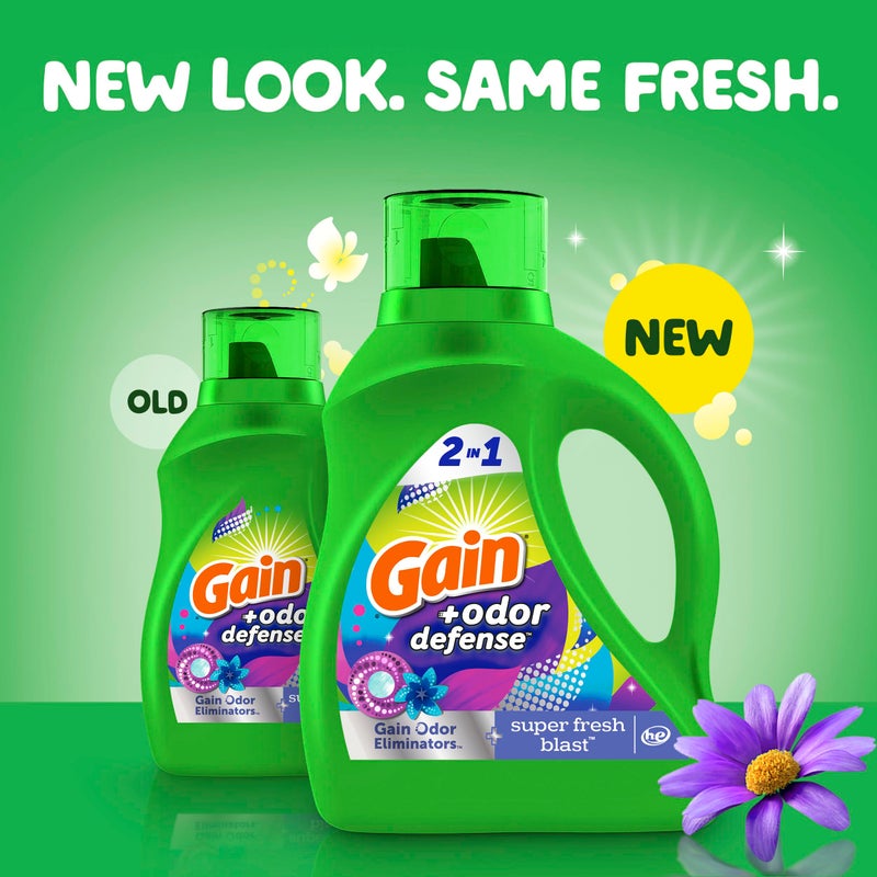 Gain Odor Defense Liquid Laundry Detergent, Super Fresh Blast Scent, 88 fl oz, 61 loads, 2 in 1, Laundry Detergent Liquid Soap, HE compatible - Image 3