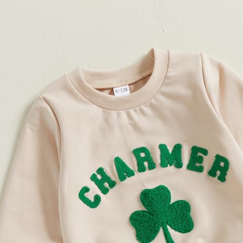 Amnnchya Toddler Baby Boy St Patricks Day Outfit Charmer Shamrock Sweatshirt Pants Fall Winter Spring Clothes Set (Khaki, 6-12 Months) - Image 5