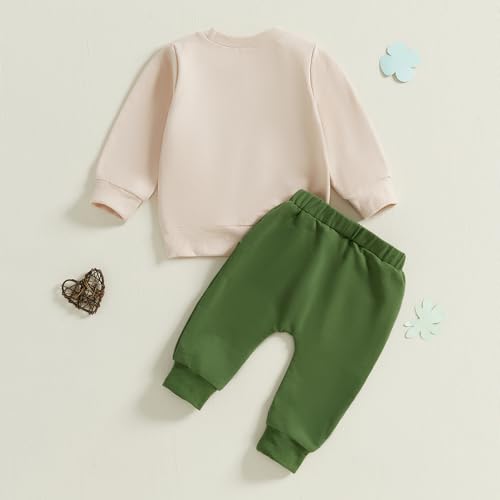 Amnnchya Toddler Baby Boy St Patricks Day Outfit Charmer Shamrock Sweatshirt Pants Fall Winter Spring Clothes Set (Khaki, 6-12 Months) - Image 4