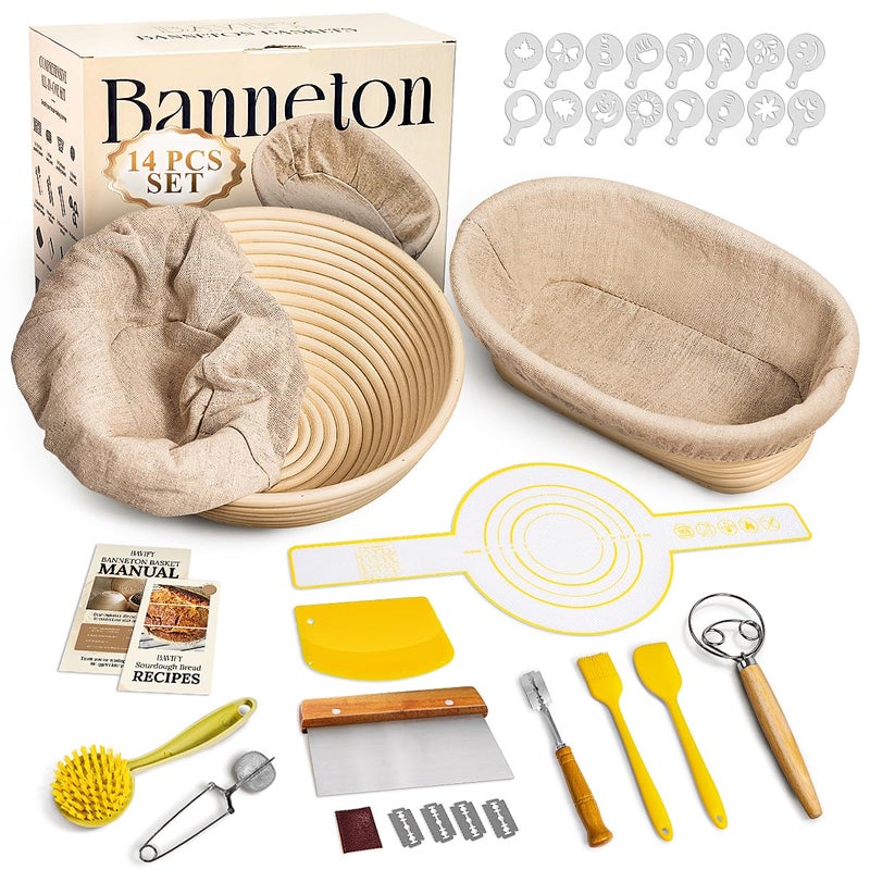 BAVIFY Sourdough Starter Kit, Banneton Bread Proofing Baskets Set, Sourdough Bread Baking Supplies Making Tools with Dough Scraper, Whisk, Bread Lame, Recipe - Image 1