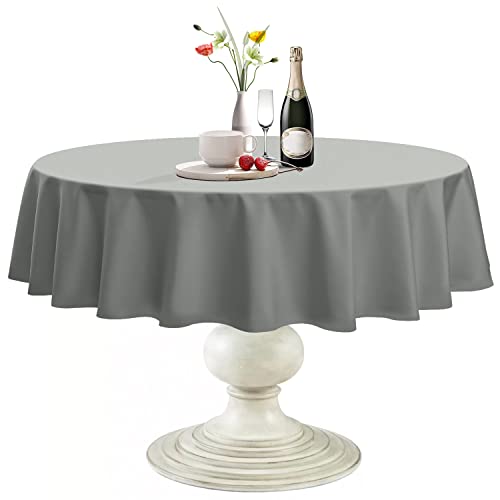 Softalker Round Tablecloth Waterproof Stain Resistant Table Cloth Wrinkle Free Fabric Washable 210GSM Polyester Table Cover for DiningPartyOutdoor 90 inchLight Grey