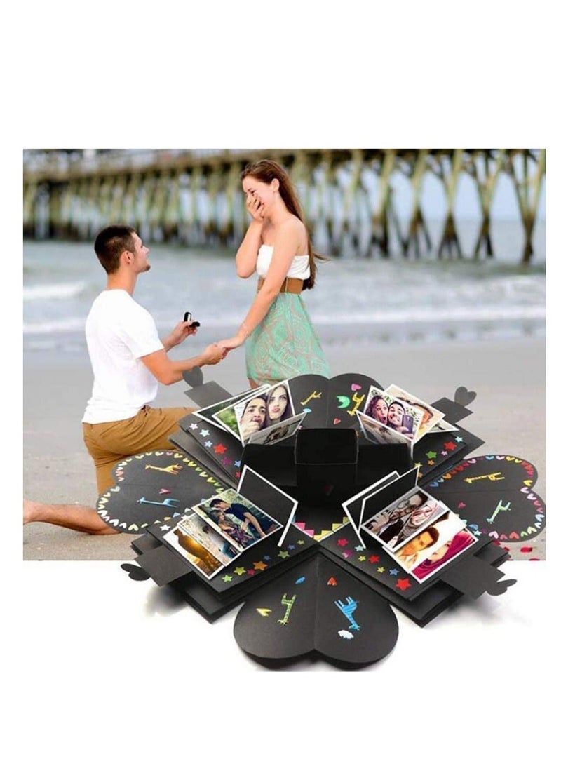 صندوق هدايا انفجار إبداعي، اصنعه بنفسك - ذكرى الحب، ألبوم قصاصات، صندوق ألبوم صور، كهدية عيد ميلاد، ذكرى سنوية، زفاف أو صندوق مفاجأة في عيد الحب (أسود) - Image 3