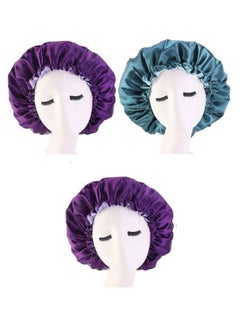 Bless Three Piece Satin Hair Bonnet Multi Colors Blue - Purple - Pink - Burgundy - Beige - Maroon - Black  - Image 2