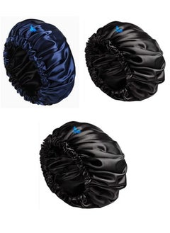 Bless Three Piece Satin Hair Bonnet Multi Colors Blue - Purple - Pink - Burgundy - Beige - Maroon - Black  - Image 1
