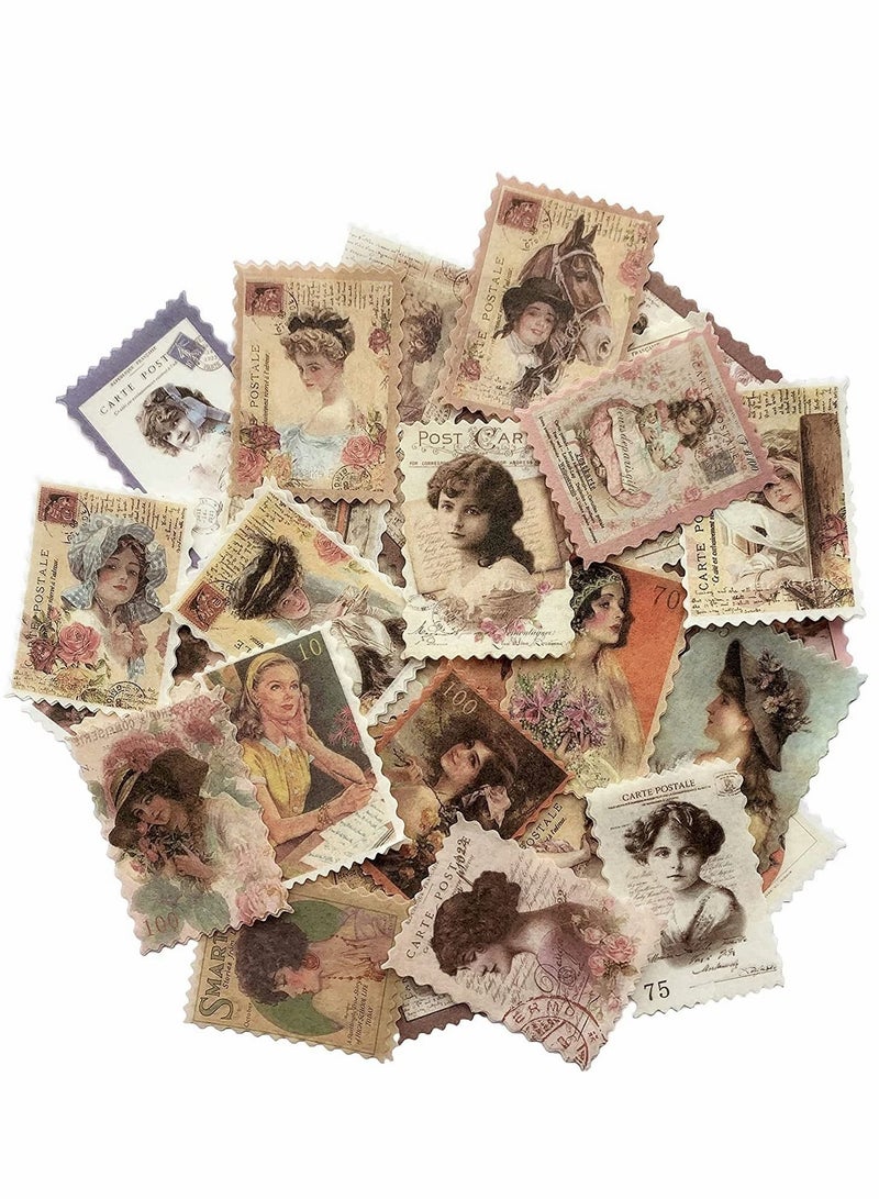 Excefore 60Pcs Vintage Postage Stamp Stickers, Aesthetic Classical Beauty Deco Paper Sticker for Scrapbooking, Journaling Supplies, Planners, Kid DIY Art Crafts - Image 1