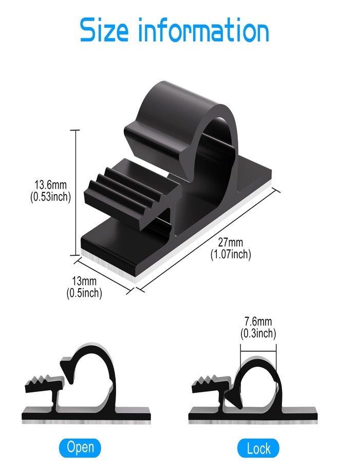 XHF 100pcs Adhesive Cable Wire Clips Black, Outdoor Cable Management Wire Organizer Cord Holder for Under Desk, Car, Wall, TV PC Ethernet Cable - Image 2
