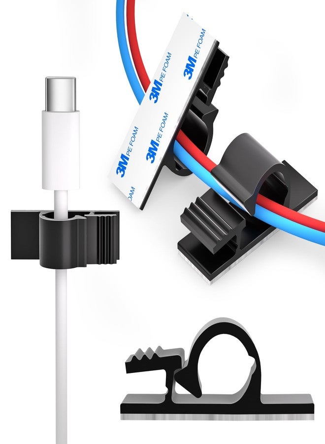 XHF 100pcs Adhesive Cable Wire Clips Black, Outdoor Cable Management Wire Organizer Cord Holder for Under Desk, Car, Wall, TV PC Ethernet Cable - Image 1