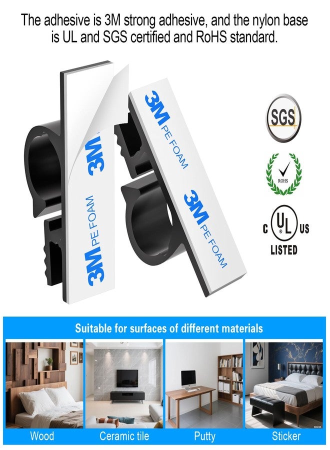 XHF 100pcs Adhesive Cable Wire Clips Black, Outdoor Cable Management Wire Organizer Cord Holder for Under Desk, Car, Wall, TV PC Ethernet Cable - Image 4