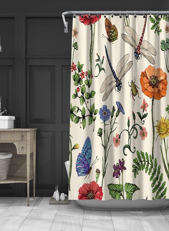 Generic Farmhouse Floral Dragonfly Butterly Shower Curtain Vibrant Color Wildflower Plant Garden Polyester Fabric Bath Decor Curtain 71 x 71 inches, fcs1319 - Image 2