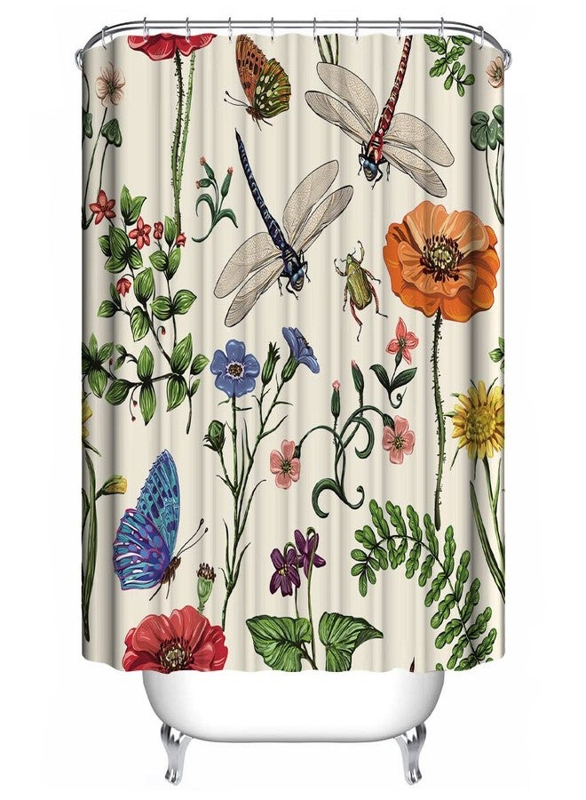 Generic Farmhouse Floral Dragonfly Butterly Shower Curtain Vibrant Color Wildflower Plant Garden Polyester Fabric Bath Decor Curtain 71 x 71 inches, fcs1319 - Image 1