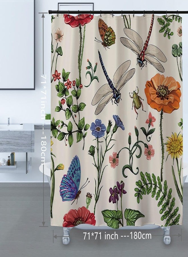 Generic Farmhouse Floral Dragonfly Butterly Shower Curtain Vibrant Color Wildflower Plant Garden Polyester Fabric Bath Decor Curtain 71 x 71 inches, fcs1319 - Image 3
