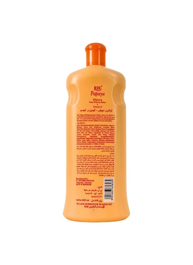 RDL RDL Papaya Extract Whitening Hand and Body Lotion with Vitamin E Moisturizes Skin- 600ml  - Image 2