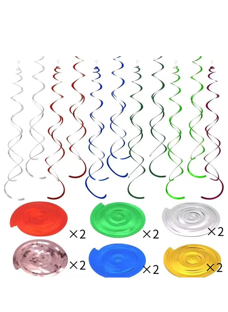 12 قطعة من زينة حفلات رمضان الحلزونية المزدوجة متعددة الألوان المصنوعة من مادة البولي فينيل كلوريد لتزيين حفلات الزفاف وأعياد الميلاد للعام الجديد السعيد - Image 1