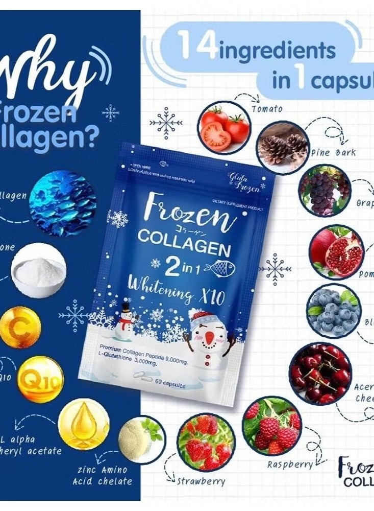 Frozen Collagen Whitening Supplement – 14 in 1 Japanese Formula with Collagen & Glutathione – 60 Capsules - Image 3