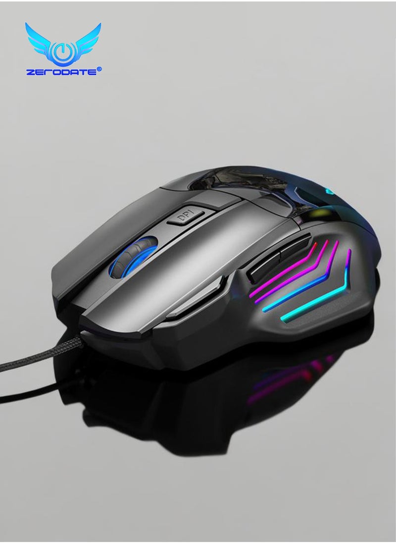 ZERODATE Wired Gaming Mouse, Ergonomic Gamer Laptop PC Optical Computer Mice with RGB Backlit, 4 Adjustable DPI - Classic Black  - Image 1