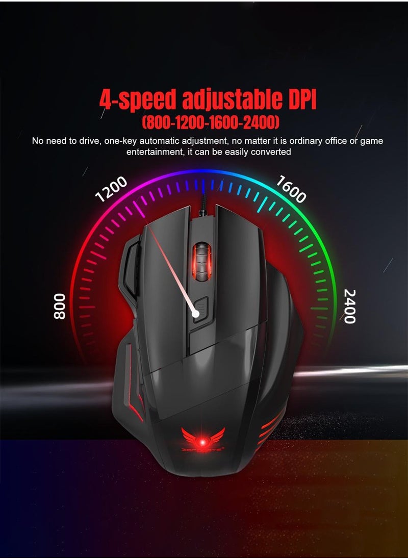 ZERODATE Wired Gaming Mouse, Ergonomic Gamer Laptop PC Optical Computer Mice with RGB Backlit, 4 Adjustable DPI - Classic Black  - Image 3