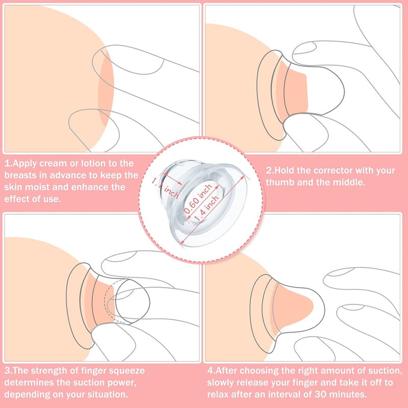 BBTO 8 قطع مصحح الحلمة شفاط سيليكون لسحب الحلمة مع علبة للنساء والأمهات أثناء الرضاعة الطبيعية الحلمة المسطحة أو المقلوبة 1 بوصة أزرق وردي - Image 5