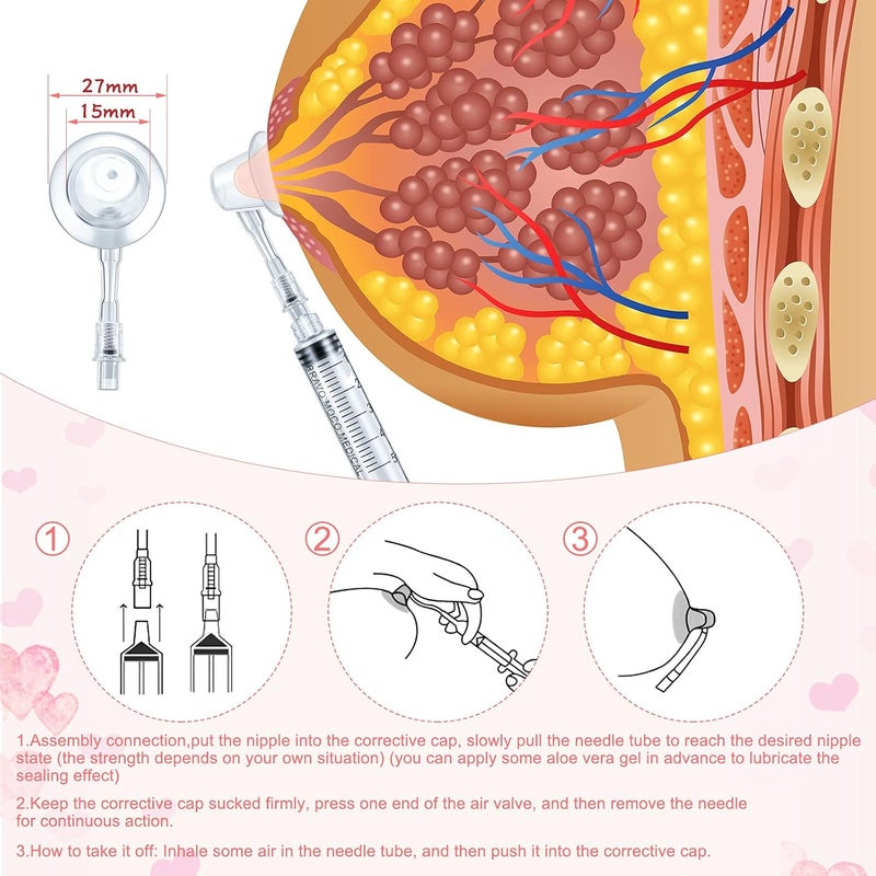 BBTO 8 قطع مصحح الحلمة شفاط سيليكون لسحب الحلمة مع علبة للنساء والأمهات أثناء الرضاعة الطبيعية الحلمة المسطحة أو المقلوبة 1 بوصة أزرق وردي - Image 3