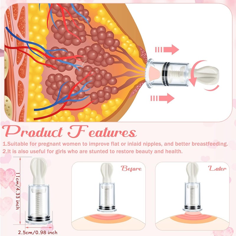 BBTO 8 قطع مصحح الحلمة شفاط سيليكون لسحب الحلمة مع علبة للنساء والأمهات أثناء الرضاعة الطبيعية الحلمة المسطحة أو المقلوبة 1 بوصة أزرق وردي - Image 2