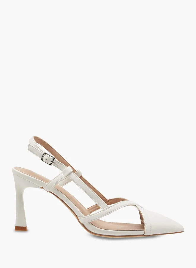 Flora Bella By Shoexpress Women Pointed Toe Slingback Shoes with Flared Heels and Buckle Closure