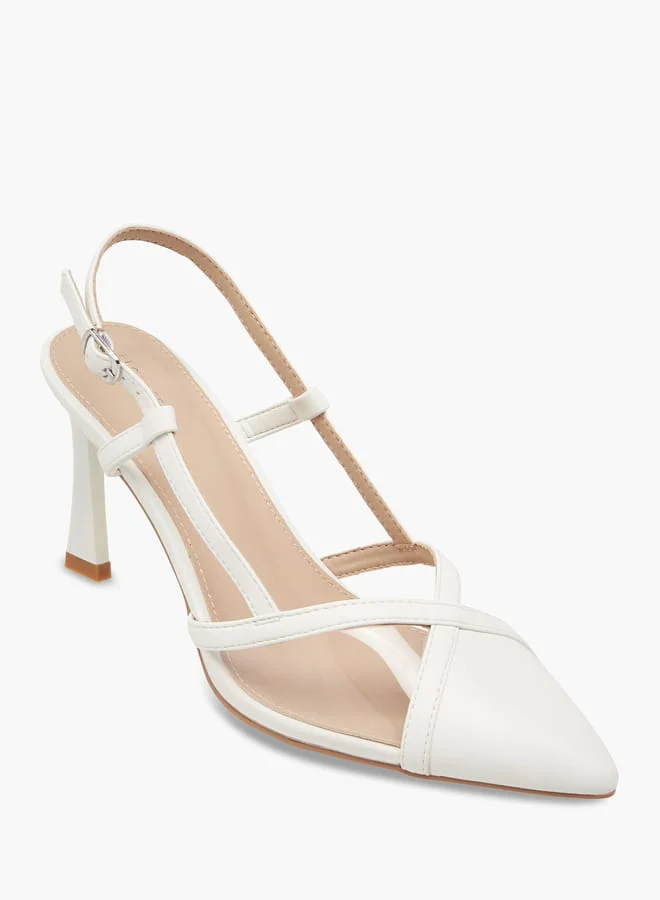 Flora Bella By Shoexpress Women Pointed Toe Slingback Shoes with Flared Heels and Buckle Closure