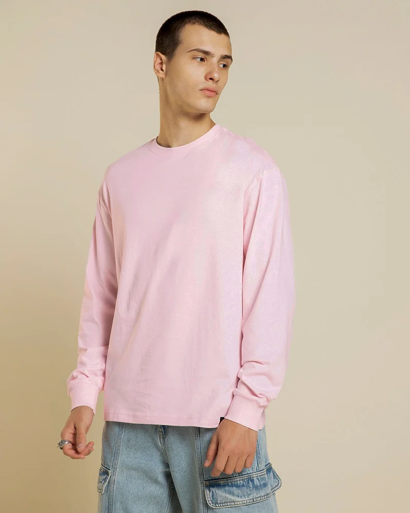 bewakoof Men's Pink Oversized T-shirt